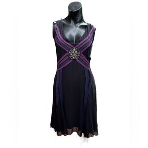Tristan and Iseut ‘Tristan’ Black Dress Purple Accents Beaded Embellishment